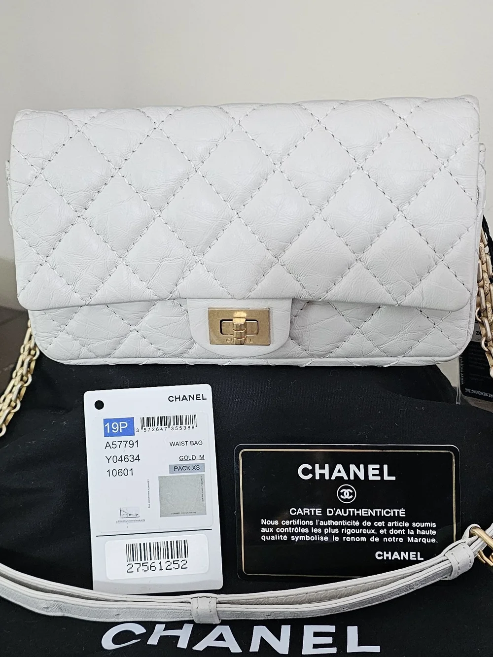 CHANEL Reissue White Quilted Mini Waist Bag with Gold-Tone Turn Lock AUTHENTIC